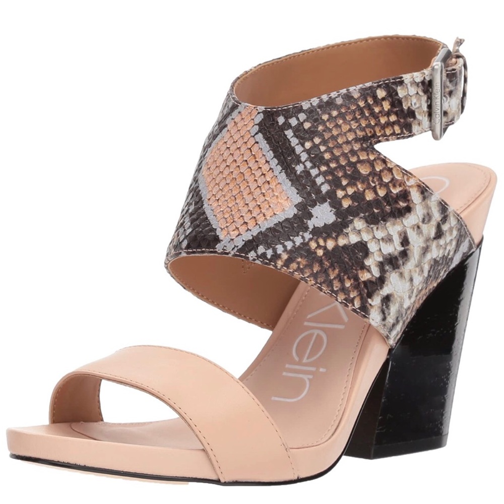 Calvin Klein Snakes Leather Block Heel Pump